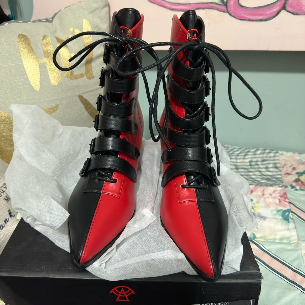 Strangecvlt Coven Boot in Black and Red Split